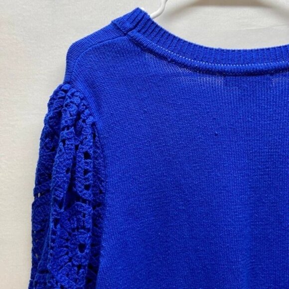 Liz Claiborne Women's 0X Knit Sweater Top Deep Royal Crochete Short Sleeves NWT - Picture 6 of 15